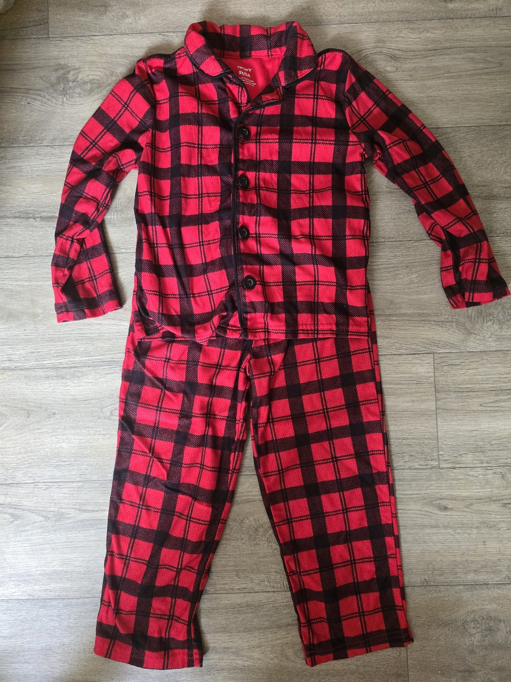 Kids Red and Black Plaid Pajama Set - Cozy Button-Up Top & Pants